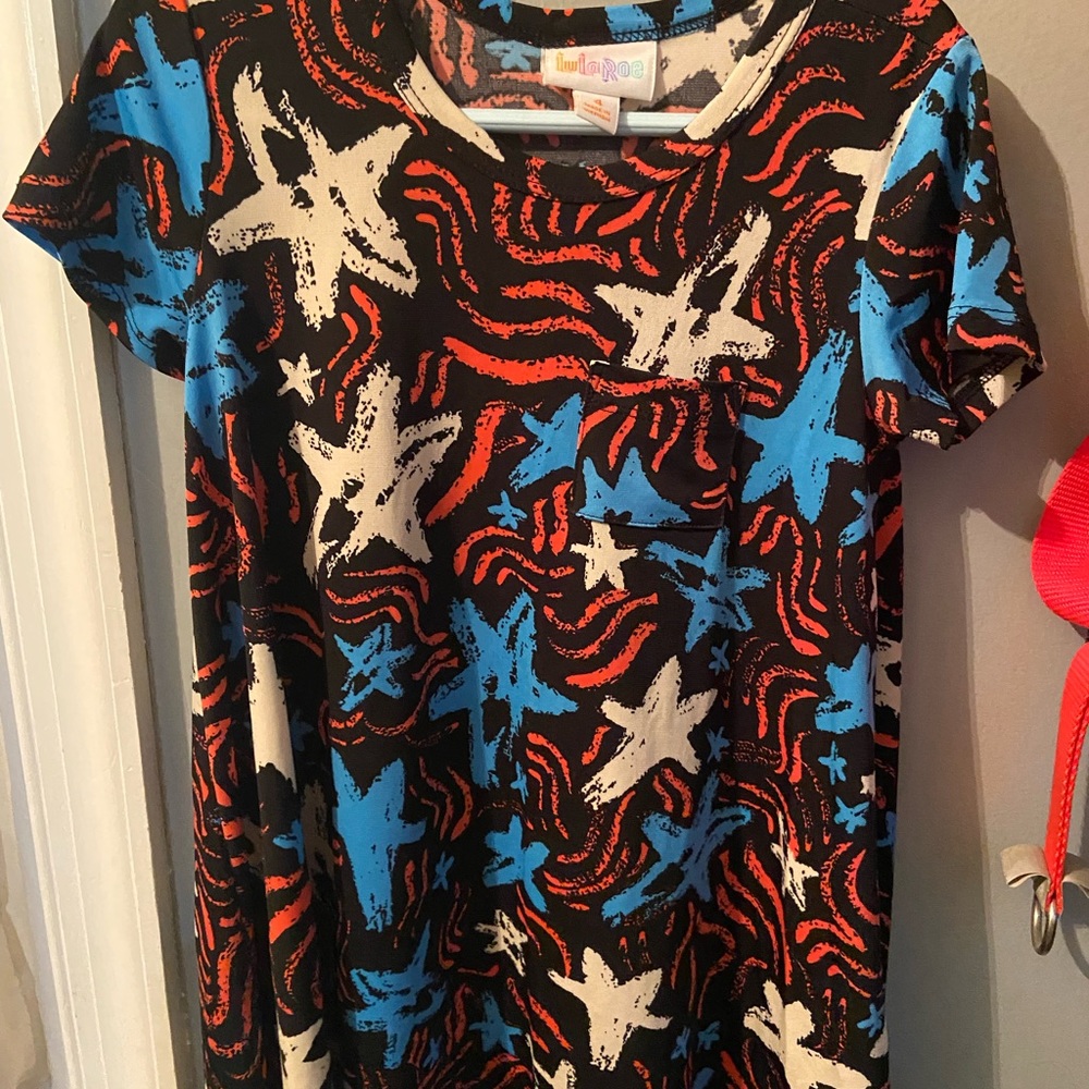 Size 4 Lularoe Scarlett dress 4th of July pattern silky material